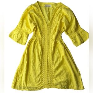 Seaspice Resort Wear Yellow Embroidered Cotton Dress Made in Peru Size M